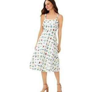 Ann Taylor Butterfly Bird Lemon Floral Midi Sundress 0 White Multicolor Ruffle